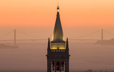 Photo of the campanile at sunset. 