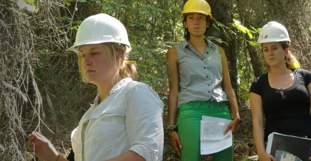 Students at class in the woods at the 2011 Forestry Camp. Left to right: Christine Stontz, Alex Christensen, and Alanna McDermott. PHOTO: Richard Standiford