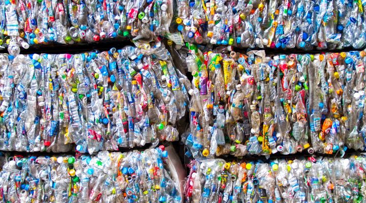 bundles of plastic waste compressed into bundles