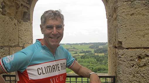 Daniel Lashof in Bordeaux, France, July 2014, sporting a shirt from the fall 2013 New York to Washington, D.C., Climate Ride. PHOTO: Diane Regas