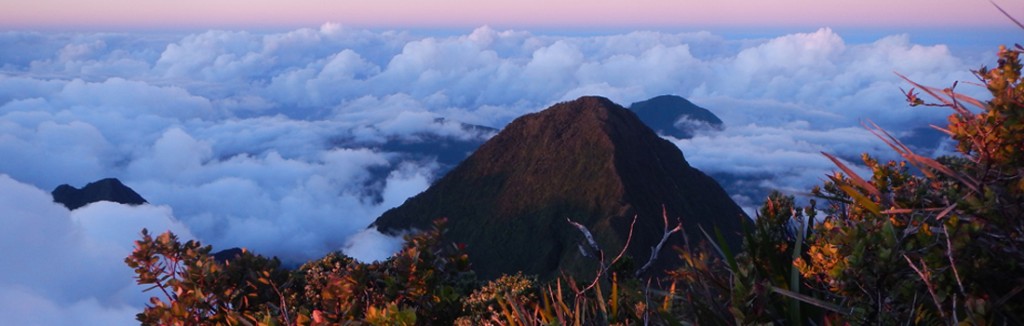 Islands in the sky. View from the summit of Mt Orohena, Tahiti