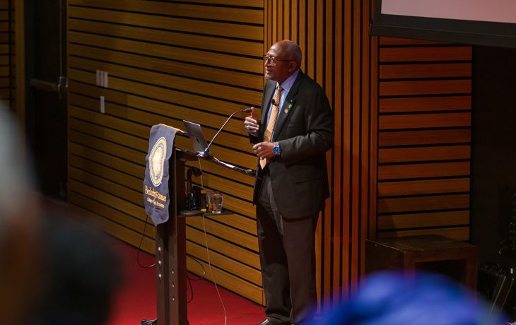Image of Dr. Robert Bullard during the Fall 2023 Albright Lecture in Conservation