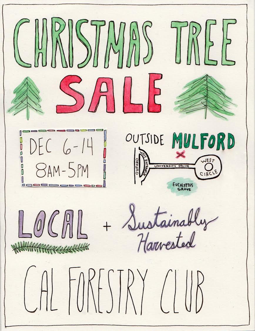 Cal Forestry Club Christmas Tree Sale December 6-14 (8am - 5pm). Outside Mulford.