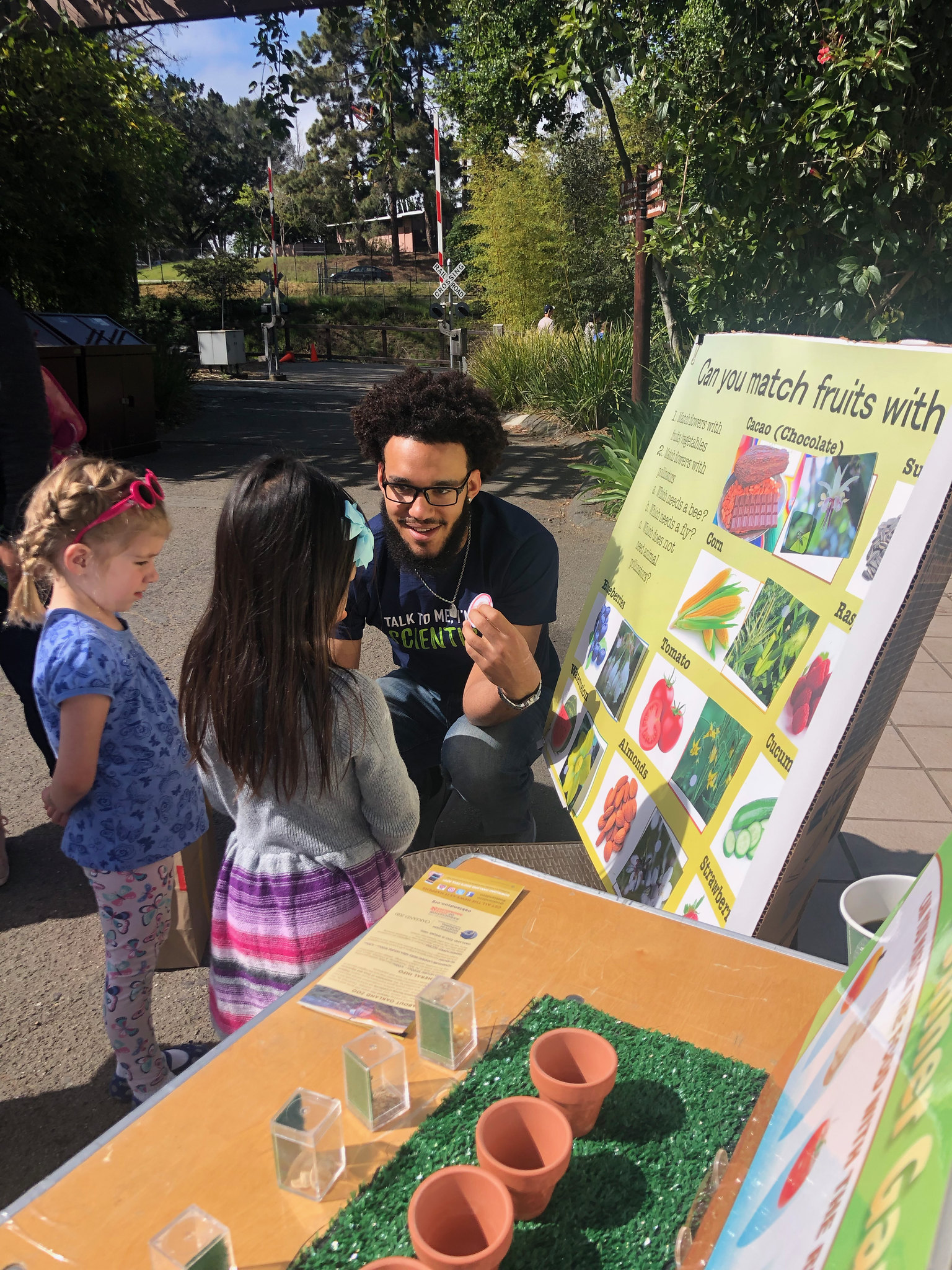 A man teaching students about flowers at a farmer's market