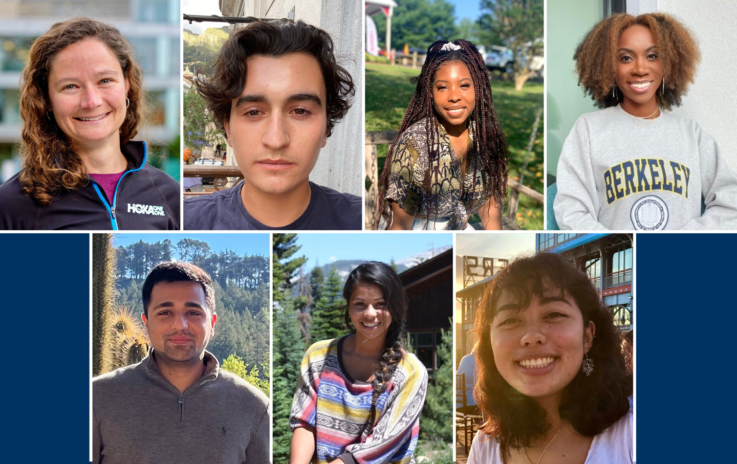 Portraits of graduate students Lucy Andrews, Jaye Mejía-Duwan, Ja'Nya Banks, Adenike Omomukuyo, Ali Bhatti, Francisca Catalan, and Marina Stern.