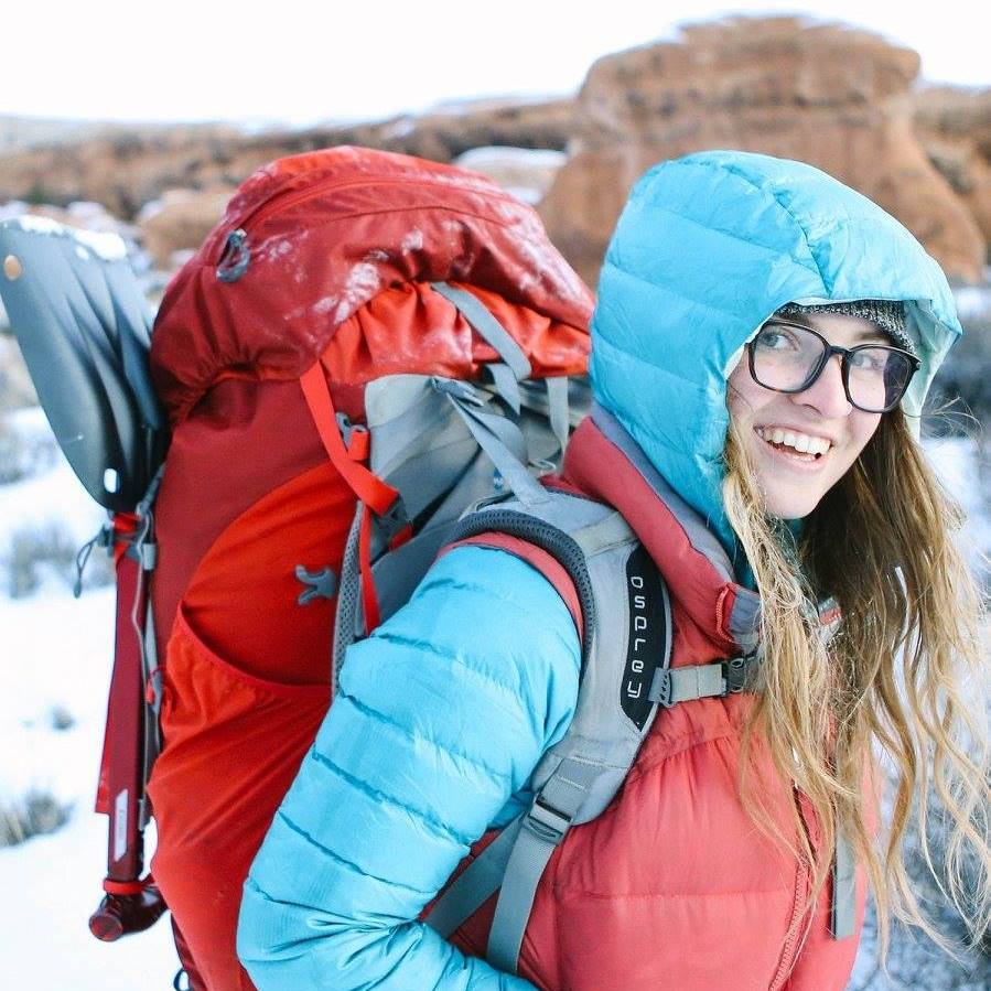 Brooke Maushund with backpacking gear