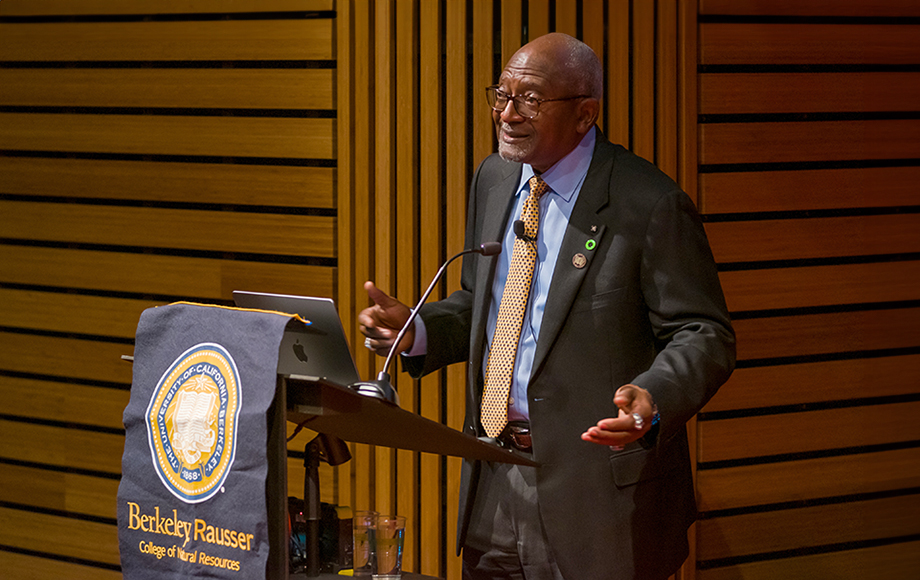 Robert Bullard speaking in a lecture hall