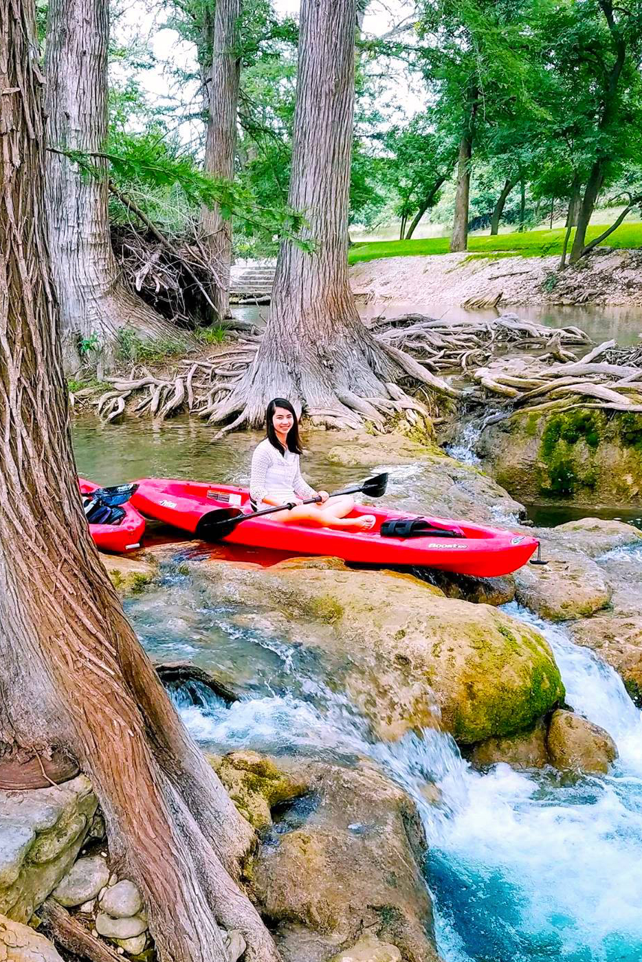 Sabrina Jones Kayaking on the Medina River in Texas.