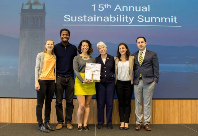 Christian, alongside Berkeley Energy and Resources Collaborative (BERC) colleagues Michelle Levinson, Zineb Bouzoubaa, Cynthia Fernandez Preda, and Jesús Guzmán, accepting one of the six Chancellor’s Advisory Committee on Sustainability (CACS) Sustainabil