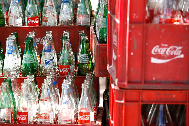 Photo of soda bottles.
