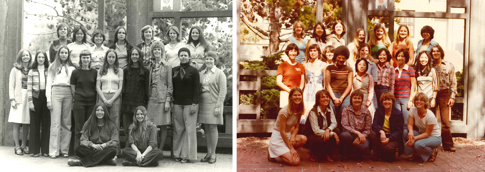 A photo composite of two group photos of dietetics students in front of Morgan Hall.