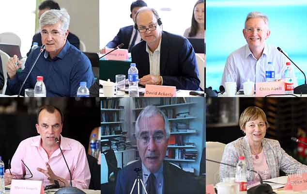 Six panel photo of college administrators at a committee meeting for Global Alliance of Universities on Climate