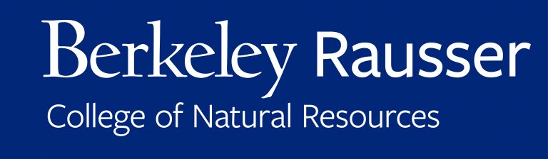 White Rausser College of Natural Resources logo on a blue background