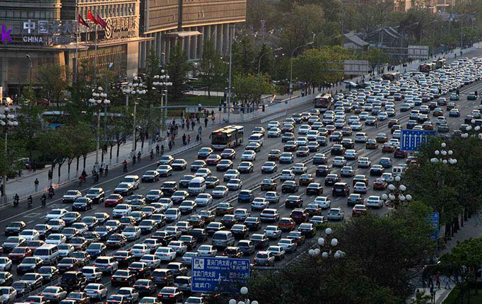 Traffic congestion on a highway in Beijing