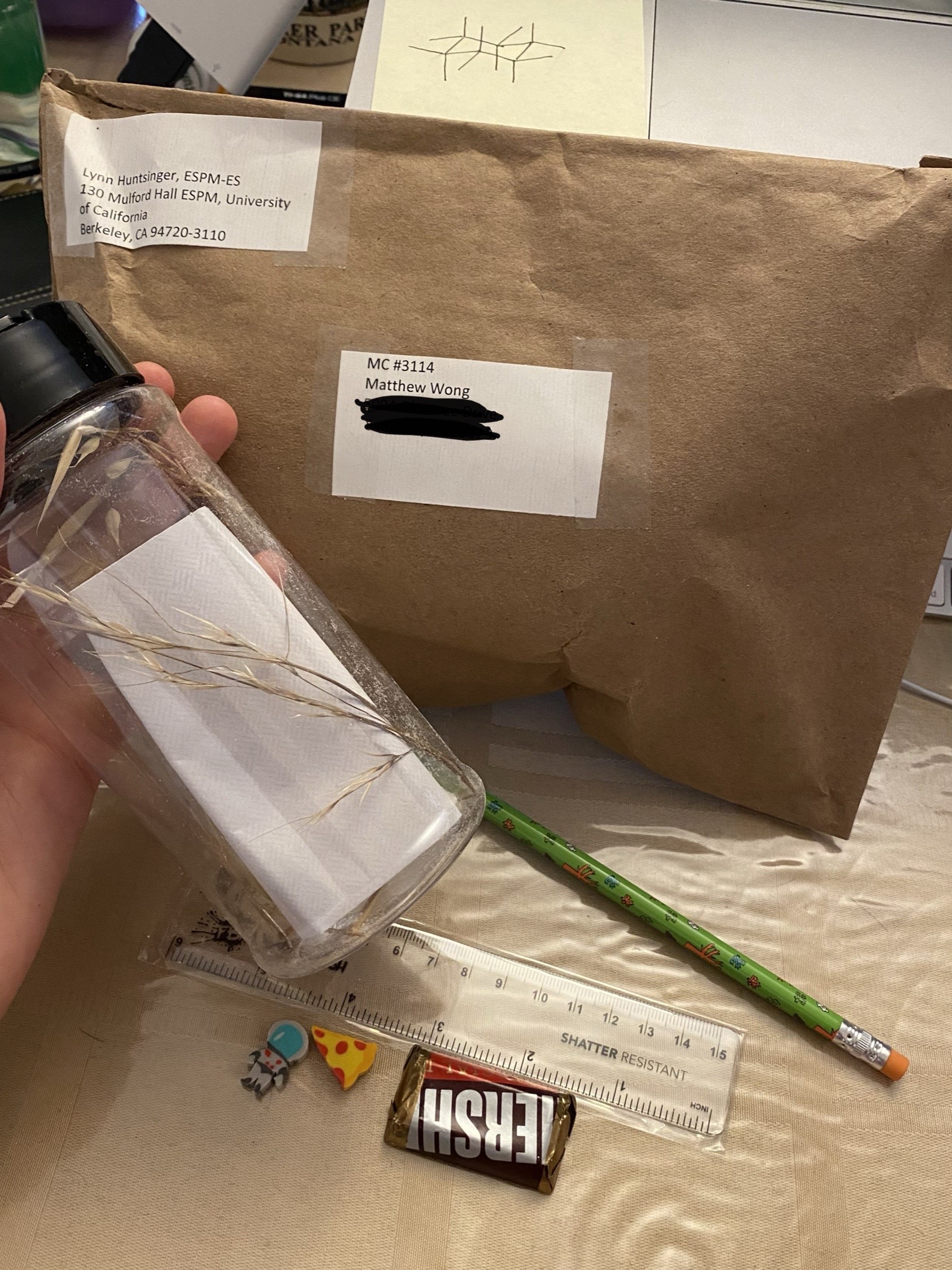 Photo of opened experiment kit sent out by a professor to students