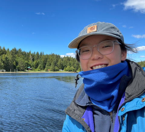 Angela Wu by a lake