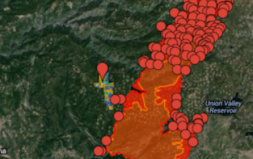 map of King Fire with Blodgett location demarkated