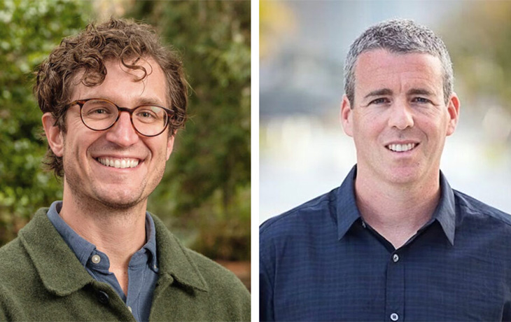 A composite photo of two men smiling, looking at the camera.
