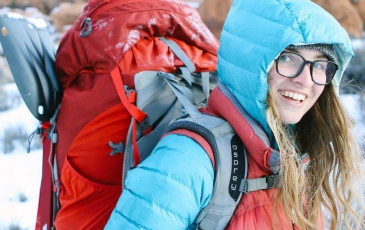 Brooke Maushund with backpacking gear