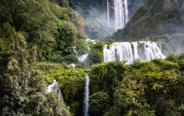 South American waterfalls and rainforest landscape