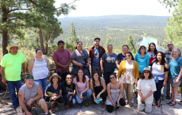 members of the USDA-funded Tribal Food Security Project team from the Karuk, Yurok and Klamath Tribes along with UC Berkeley researchers. Jennifer is second from left in front row. Photo is courtesy Karuk Píkyav Field Institute.