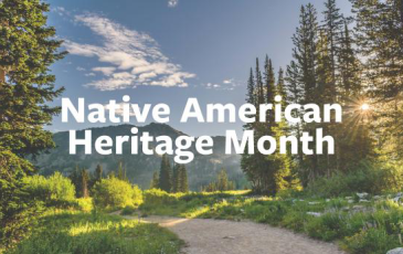 "Native American Heritage Month" text on background of landscape