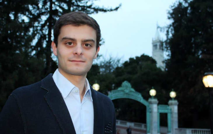 Lorenzo Rosa in front of Sather Gate.