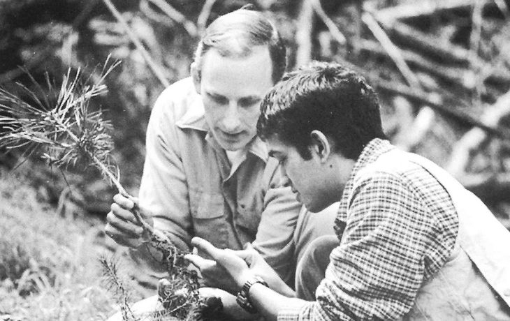 Professor John Battles (left) and Rishi Das ’99 at Blodgett Forest Research Station. Photo courtesy of the Rausser College of Natural Resources.