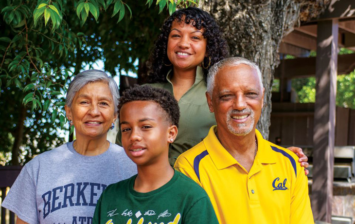 A portrait of Vernard Lewis and Lisa Kala with their daughter Aikane Lewis and grandson Tahir. 