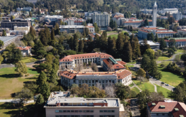 An aerial image of the Rausser College campus buildings. 
